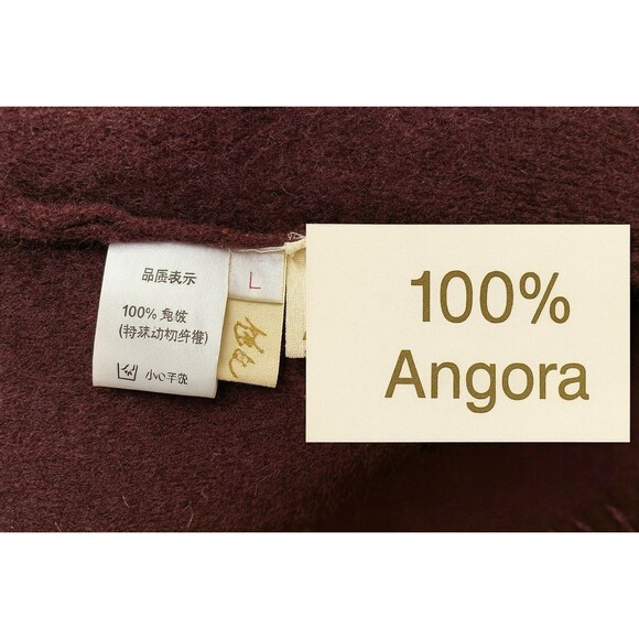 100% Angora Long Hooded Cardigan Sweater L Burgundy Plum Soft Cozy Braided Back - Picture 5 of 7